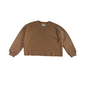 American Eagle Women Sherpa Fleece Crewneck Sweatshirt Camel Brown Medium